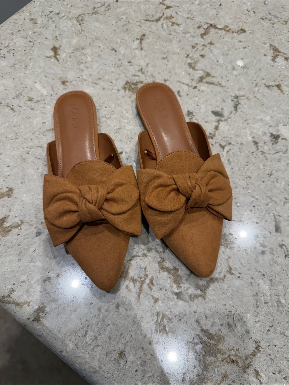 J. Crew Pointed Bow-Front Mules in Tan Brown